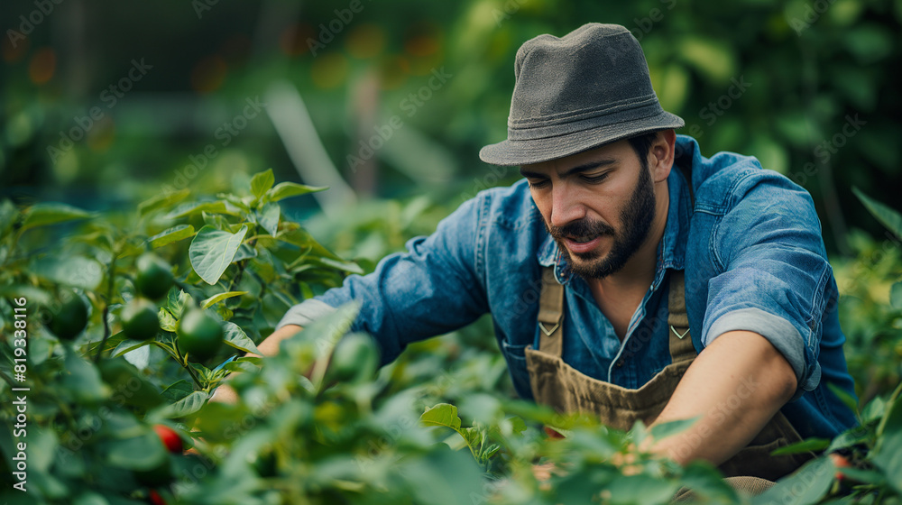 agricultural worker in the field wearing a hat agricultural worker in the field wearing a hat