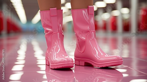 Pink wellies on the female legs