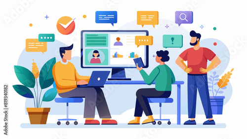 Office Workers UX/UI Illustration: Collaborative Team in Modern Workspace © Giacomo