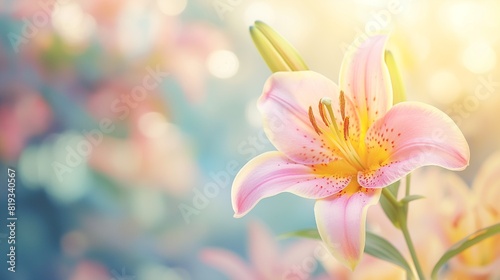 Lilly fresh flowers over green garden background