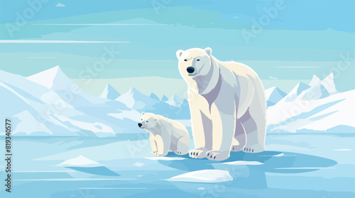 White polar bears family in wild nature. Arctic Nor