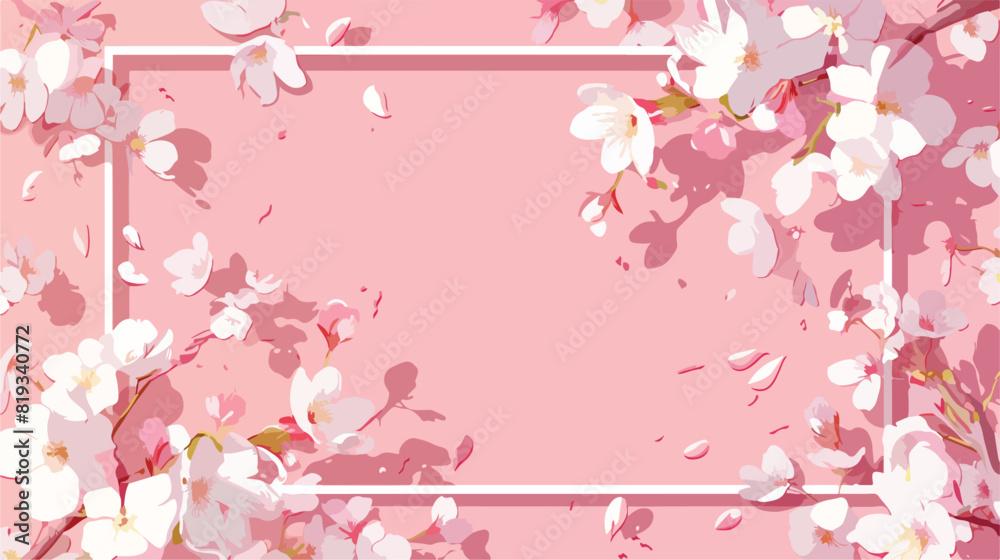 White rectangle frame with a sakura or cherry bloom