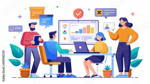 Office Workers UX/UI Illustration: Collaborative Team in Modern Workspace © Giacomo