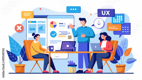 Office Workers UX/UI Illustration: Collaborative Team in Modern Workspace