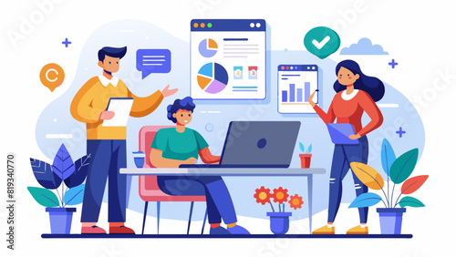 Office Workers UX/UI Illustration: Collaborative Team in Modern Workspace