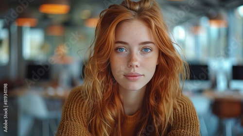 Young employee looking at computer monitor during working day in office 