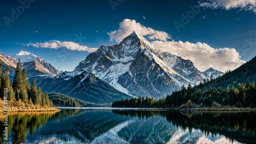 AI generated digital art of a majestic mountain range photo