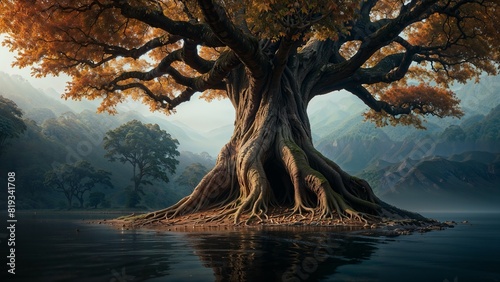 AI generated digital art of an ancient tree photo