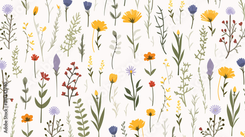 Wild flower pattern. Seamless background with repea