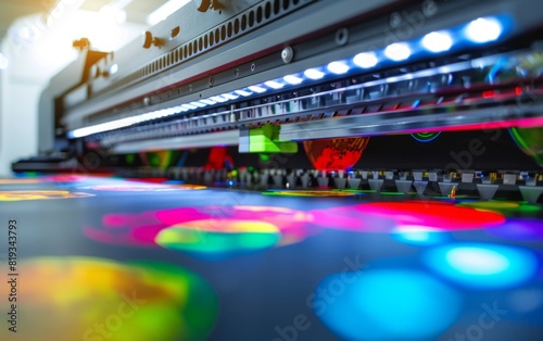 A large format printer producing vibrant, colorful graphics on paper.