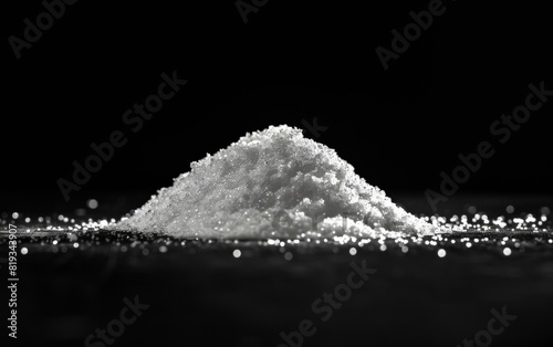 A small mound of finely powdered substance on a black background. photo