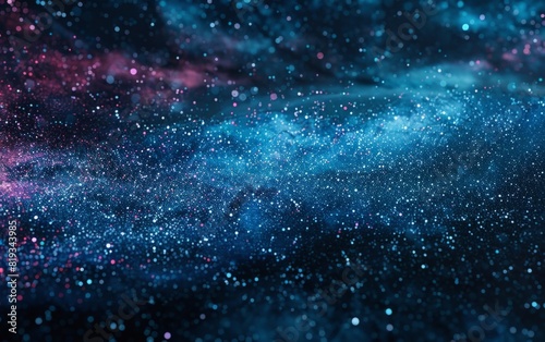 A vibrant cosmic tapestry of blue and magenta stardust scattered across the dark expanse.