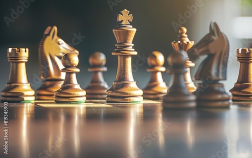 Dramatic close-up of chess pieces on a board, highlighting a strategic confrontation.