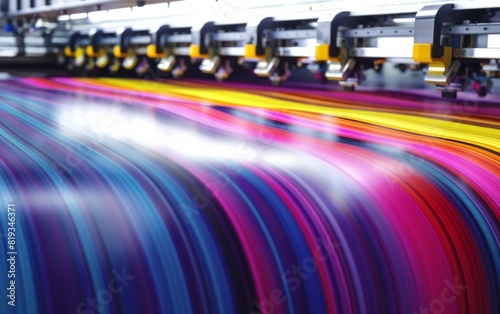 Large format printer producing vibrant, multicolored prints.