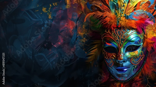 Multicolored carnival mask banner with space for text © Ibad