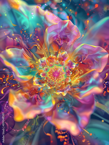 A vividly detailed psychedelic flower with a luminous effect