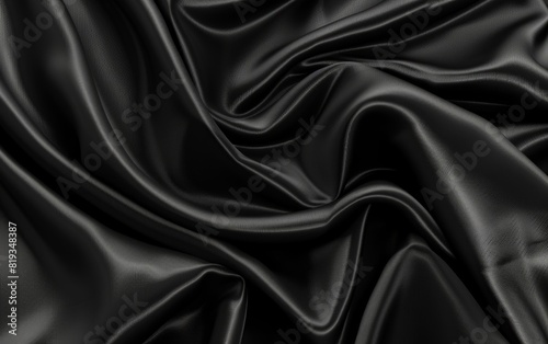 Luxurious black silk fabric elegantly draped with smooth folds. photo