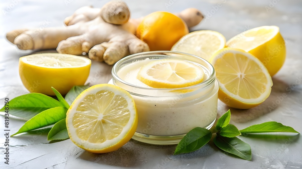 Lemons and ginger are on a table