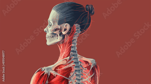 woman clings to her neck back view bone structure o