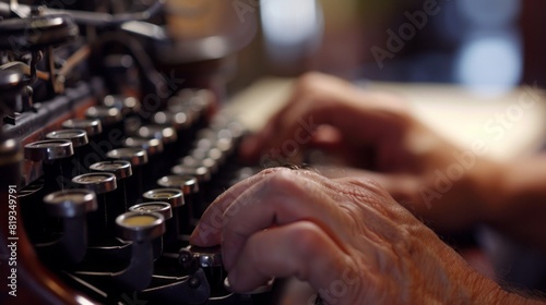 person using a traditional typewriter for writing © Bi