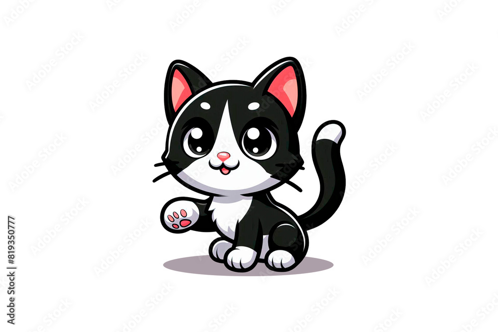 Cartoon cat with beautiful eyes, stylized and cute, bright colors, adorable on a white background Cartoon cat with beautiful eyes, stylized and cute, bright colors, adorable on a white background