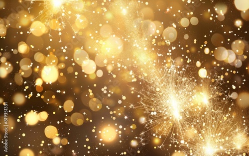 Golden sparkler light drawing of the new year celebration.