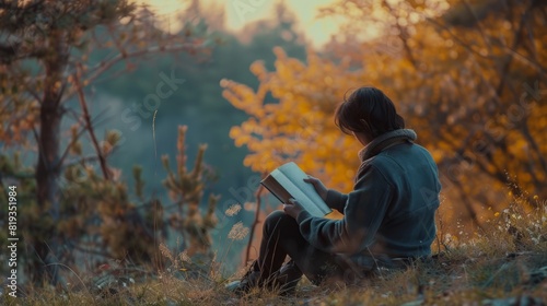 person reading a physical book in nature, away from devices