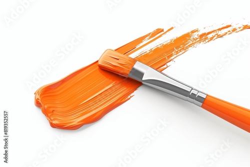 3d paintbrush in orange paint with splash