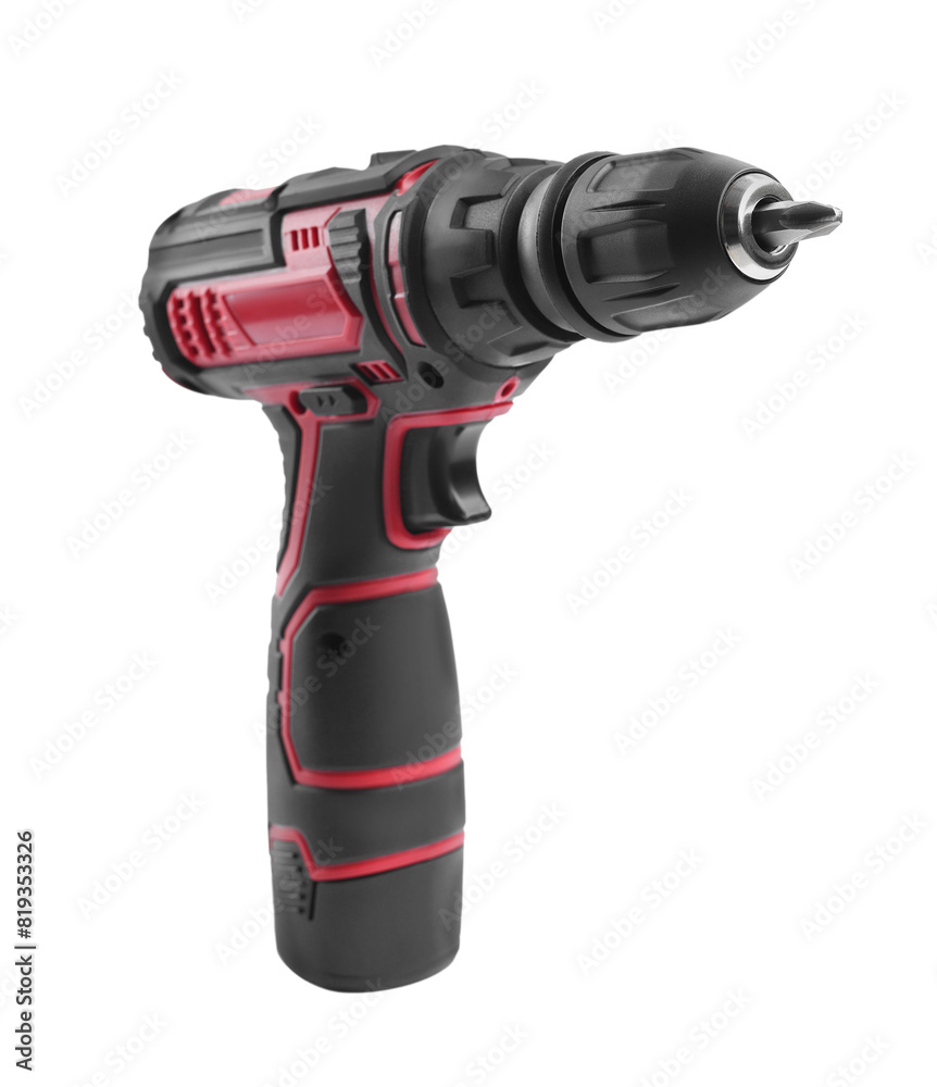 Modern cordless electric screwdriver isolated on white