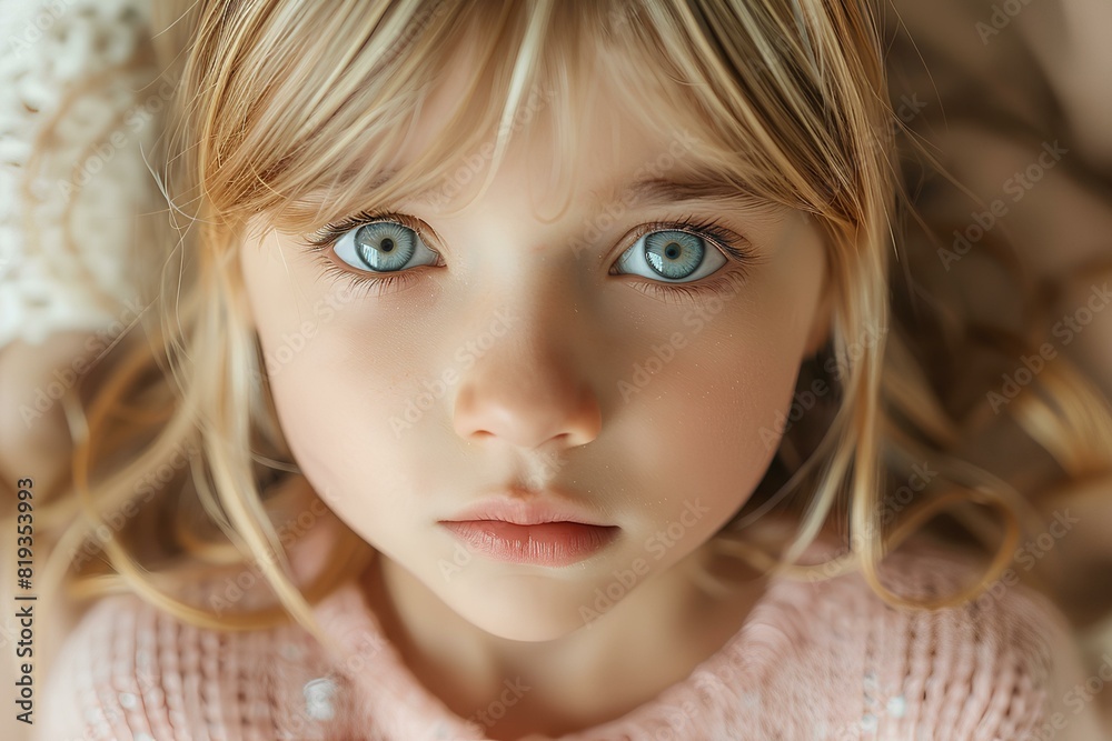 A close up of a little girl with blue eyes A close up of a little girl with blue eyes