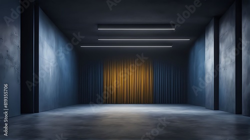 "Dramatic Spotlight: Dark Room with Concrete Floor for Mysterious Themed Designs and Creative Storytelling"