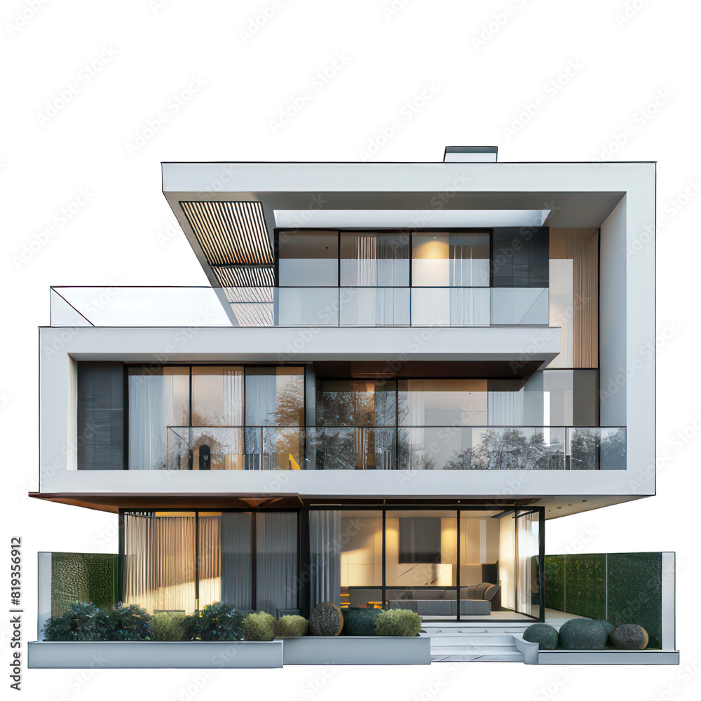 Modern luxury house isolated on white created with Generative AI Modern luxury house isolated on white created with Generative AI