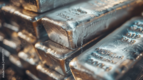 Gleaming Silver Bullion: A Close-Up Perspective photo