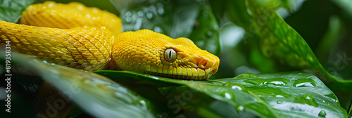 Xanthochromism in Action: Striking Display of A Yellow-Colored Snake Slithering Through Green Foliage