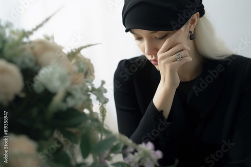 sadness bereaved mourning at funeral photo