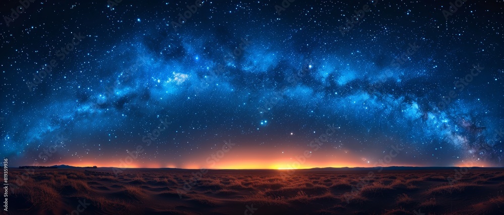 Fantasy night sky with milky way. Surreal night sky with the Milky Way's radiant colors casting a celestial glow over a silent. 