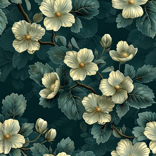 beautiful floral vine vector art on a dark green background