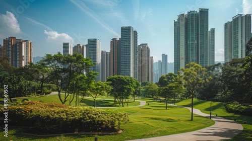 urban park surrounded by high-rise buildings