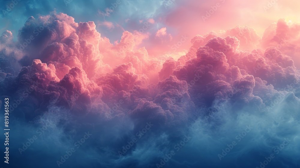 Expansive view of fluffy clouds in a bright blue sky. Expansive view of fluffy clouds in a bright blue sky.