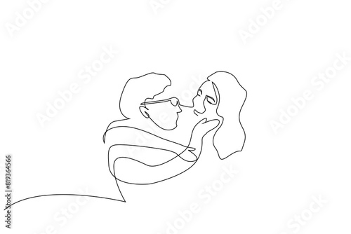 grandmother girl hug heads faces special day happy laugh one line art design vector