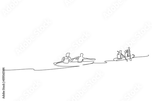 people kayak canoe boat summer activity sport lifestyle one line art design vector