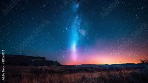 Star-Filled Night Sky. Surreal night sky with the Milky Way's radiant colors casting a celestial glow over a silent.