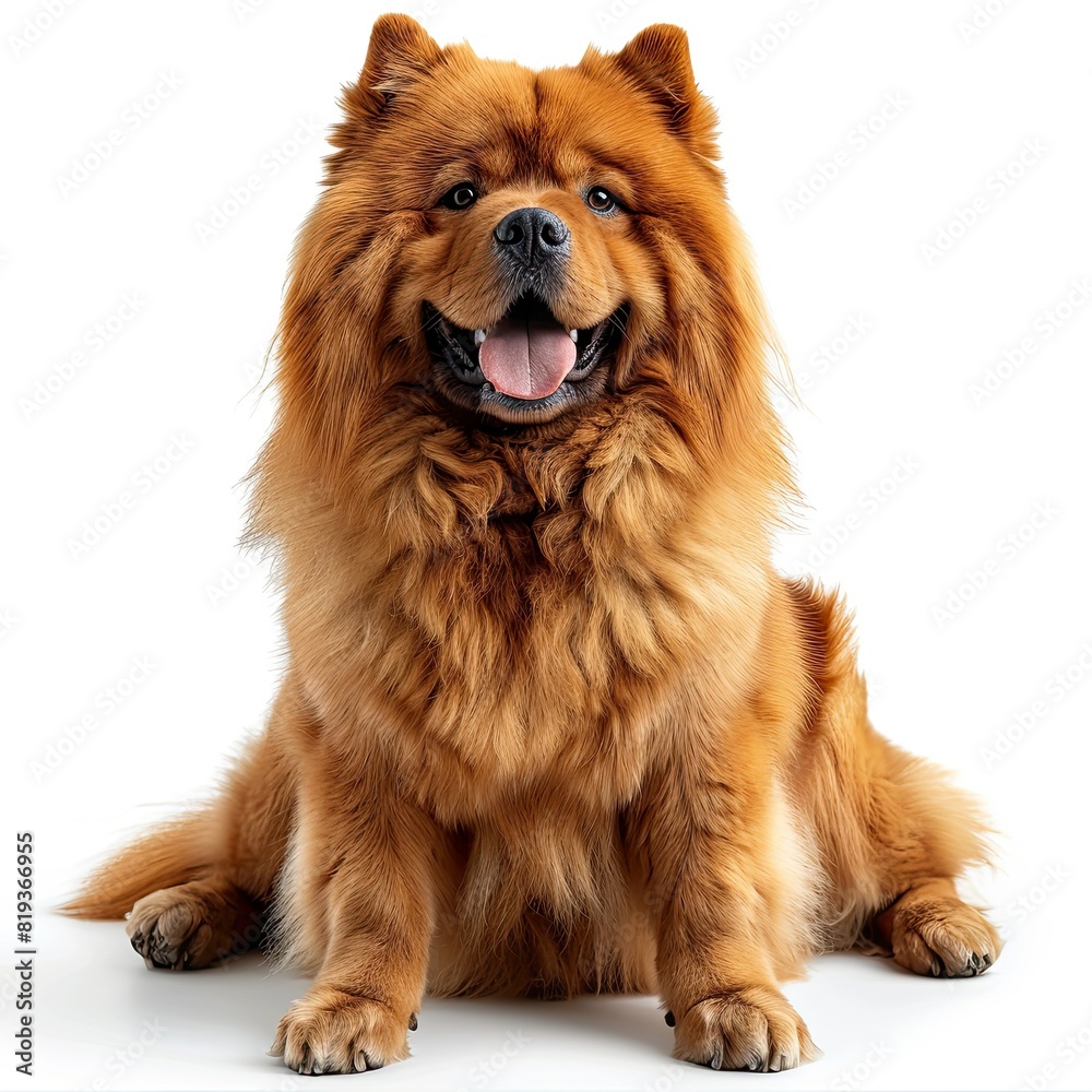 Chow chow dog in full growth, white background, photograph