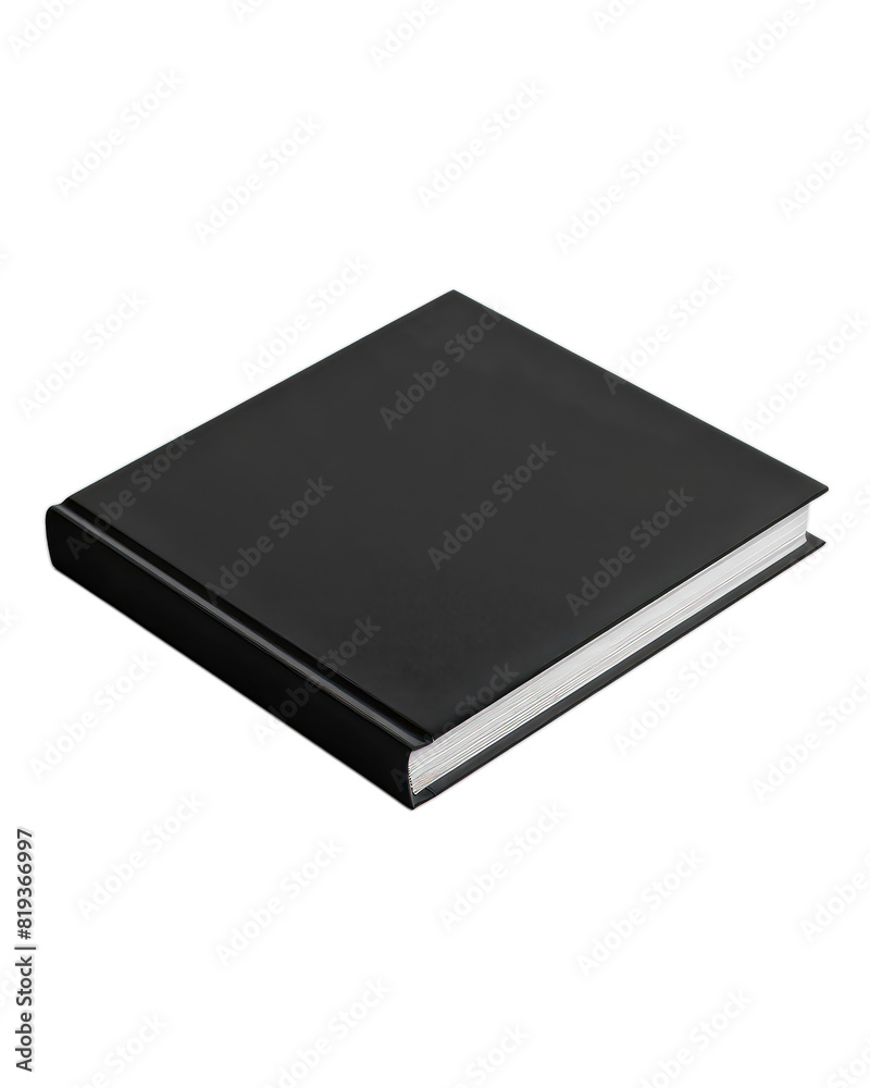 Isolated black book closed cover, hardcover binding, white pages, stationary object Isolated black book closed cover, hardcover binding, white pages, stationary object