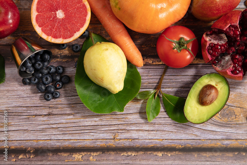 fresh fruit and vegetable photo on non isolated background