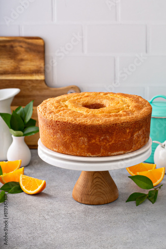 Homemade citrus bundt cake on kitchen counter