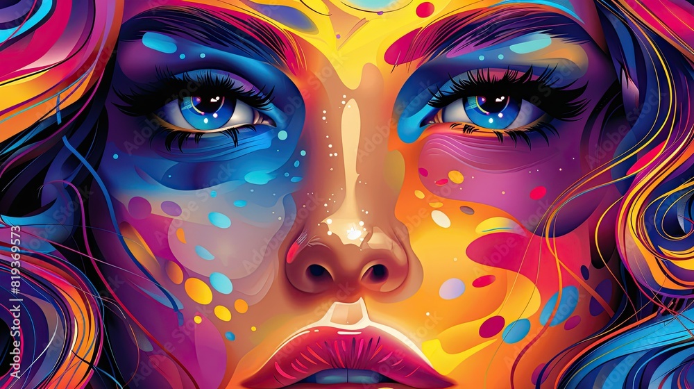 Colorful Coloring pages by numbers modern abstract face girl colordesign for backgrnoud
