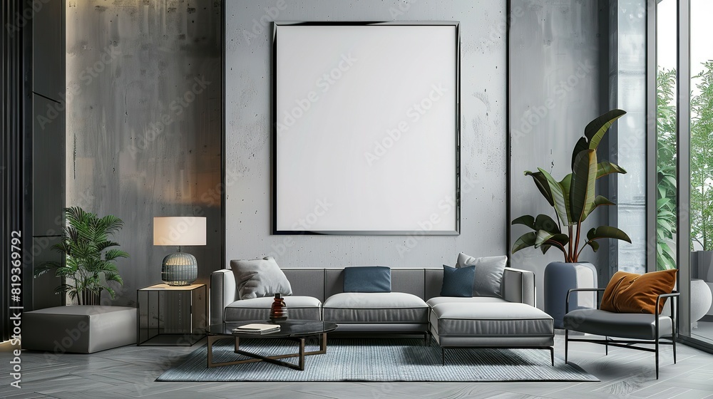 Mock up poster frame in a modern Art Deco style living room interior, 3D render, 3D illustration. Mock up poster frame in a modern Art Deco style living room interior, 3D render, 3D illustration.