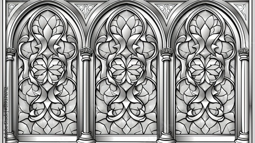 coloring book. gothic stained glass. thin crisp lines. simple. black and white photo