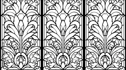 coloring book. gothic stained glass. thin crisp lines. simple. black and white photo